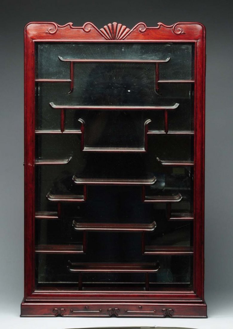 Upright & Standing Wooden Display Case.: This wooden display case has a glass front and would be great for displaying small items. Condition (Excellent). Size 32 - 5/8" L.
