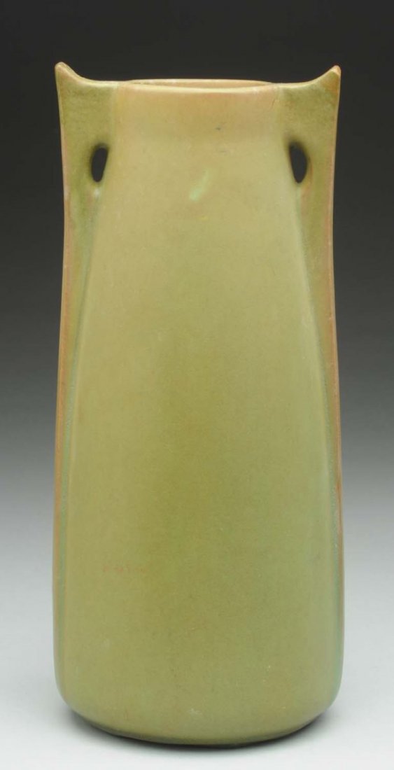 Teco Arts & Crafts Vase.: Stamped "Teco" under base. Restoration to top of both handles. Condition (Very Good). Size 11" T.