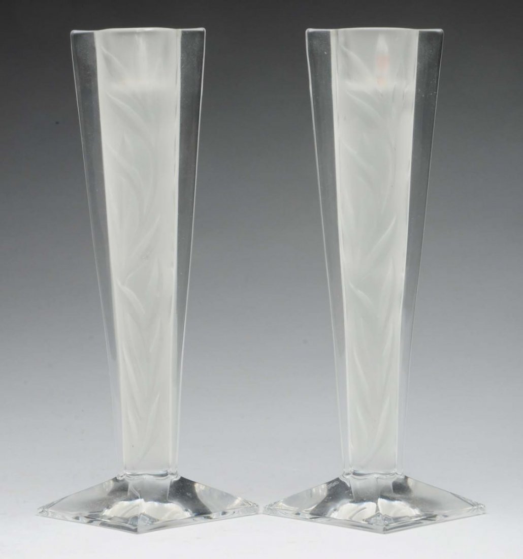 Lot of 2: J.G. Durand Candle Stick Holders.: This pair of frosted glass candle stick holders is marked J.G. Durand. There are no chips or cracks. Condition (Excellent). Size Each : 8" L.