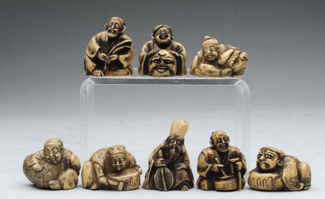 Lot of 8: Japanese Netsukes.: This lot contains eight interesting characters. Condition (Very Good).