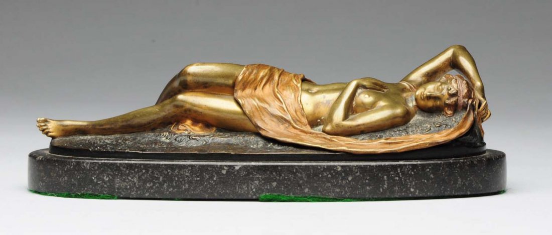 Austrian 19th Century Moveable Erotic Bronze.: Likely by Franz Bergmann, the sleeping female has a three color patina. Her nude body is revealed when the drape is lifted. Condition (Good). Size 9 - 1/2" L.