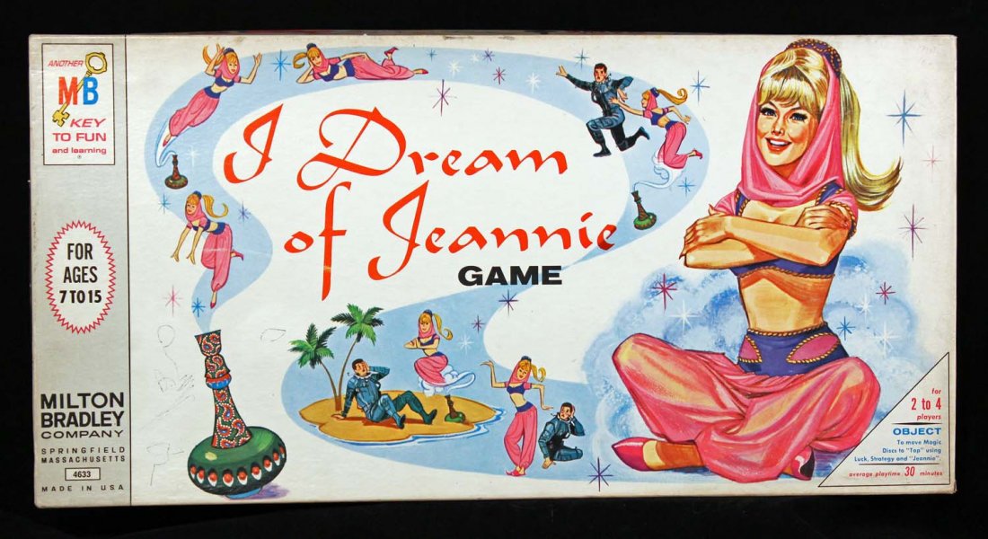 I Dream of Jeannie Game.: Circa 1965, Milton Bradley. Some erased pen marks on cover; complete in box. Condition (C8.5 Excellent Plus - C9 Near Mint). Size 19' x 9 - 1/2".