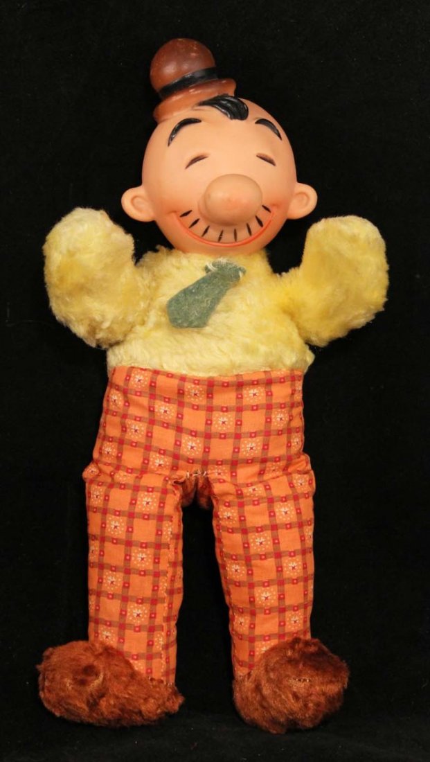 Gundikins Wimpy Stuffed Doll.: Circa 1950s, Gund. Stuffed plush doll with soft painted vinyl head; missing tag, small repair at crotch, otherwise clean. Condition (C8 Excellent). Size 12" T.