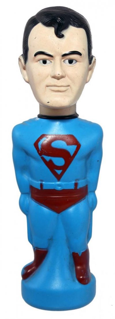 Superman Soaky.: Circa 1965, Colgate. Crack with missing piece on neck at back, displays nicely. Condition (C7.5 Very Good Plus). Size 10" L.