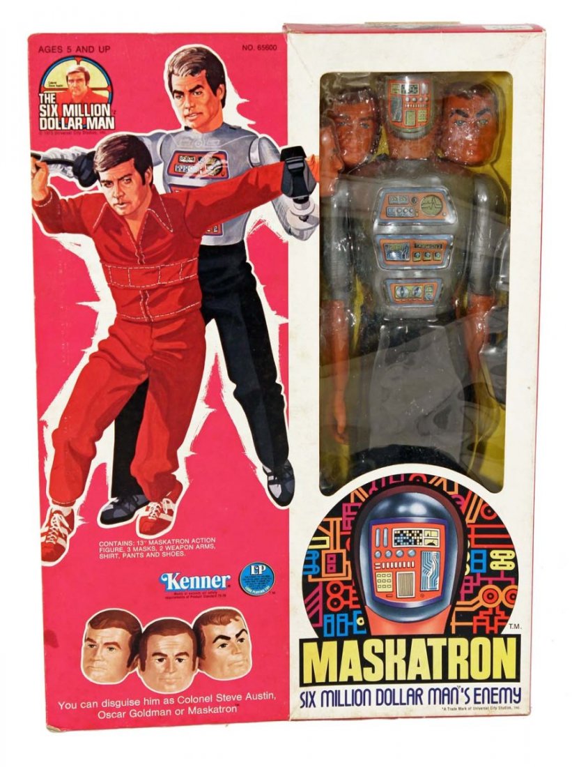 Maskatron Six Million Dollar Man's Enemy Figure.: Action figure in factory sealed box, 1976, Kenner. Contents are mint in factory sealed box. Condition (C8.5 - Mint). Size 13" L.