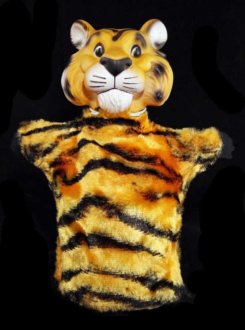 Esso Tiger in Your Tank Advertising Hand Puppet.: Circa 1960s. A gas station give-away. Painted vinyl head with tiger-striped plush body. Condition (C9 Near Mint). Size 10" L.