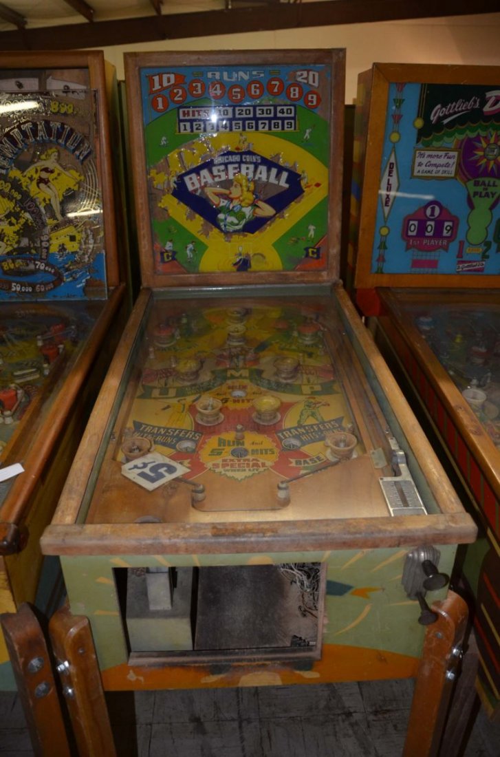 1947 Chicago Coin Baseball .: Playfield: Good. Backglass: Poor. Cabinet: Fair. Functionality: Untested.