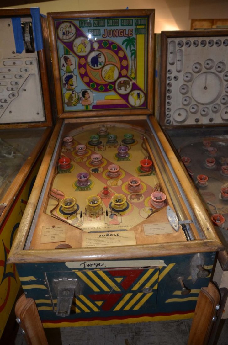 1941 Genco Jungle.: Playfield: Fair. Backglass: Good. Cabinet: Good. Functionality: Untested.