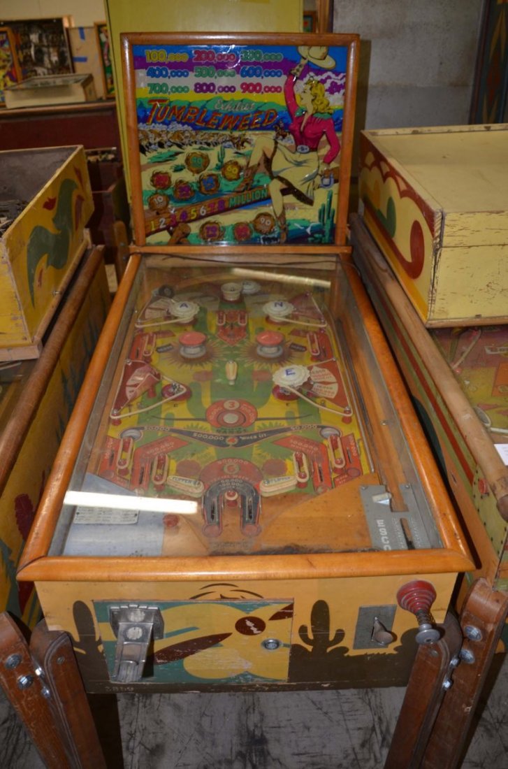 1949 Exhibit Tumbleweed.: Playfield: Good. Backglass: Fair. Cabinet: Fair. Functionality: Untested.
