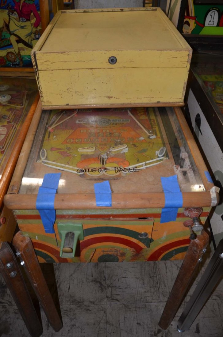 1949 Gottlieb College Daze.: Playfield: Poor. Backglass: n/a. Cabinet: Fair. Functionality: Untested.