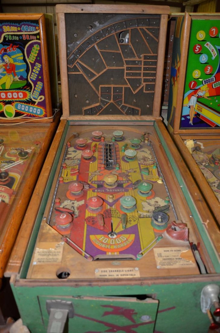 1946 Bally Double Barrel.: Playfield: Good. Backglass: n/a. Cabinet: Good. Functionality: Untested.