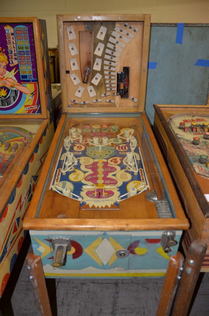 1948 Chicago Coin Sally.: Playfield: Good. Backglass: n/a. Cabinet: Good. Functionality: Untested.