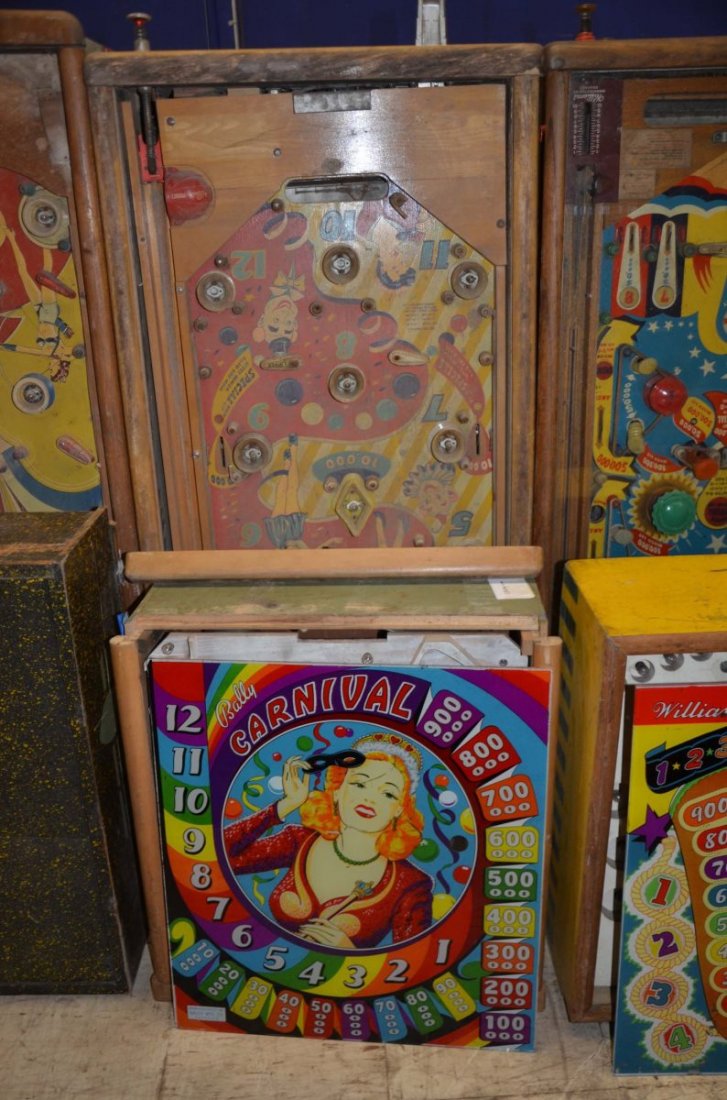 1948 Bally Carnival.: Playfield: Poor. Backglass: Fair. Cabinet: Fair. Functionality: Untested.