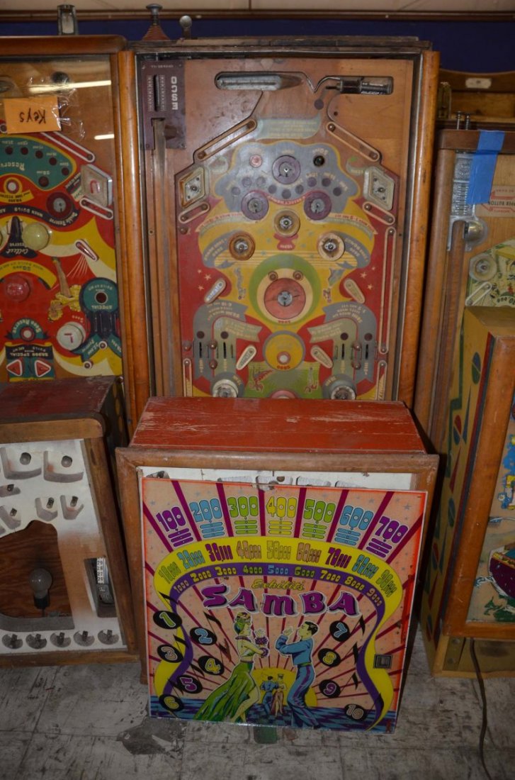 1948 Exhibit Samba.: Playfield: Fair. Backglass: Fair. Cabinet: Fair. Functionality: Untested.