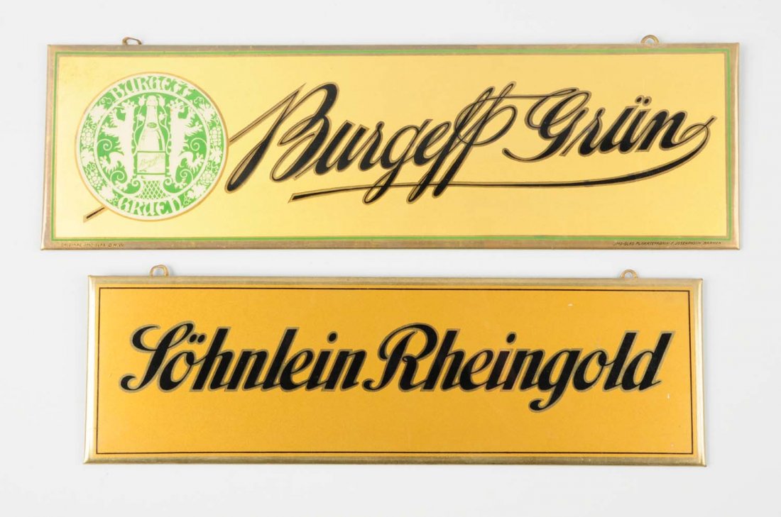 Lot of 2: Small Beer Signs.: This lot includes a Rheingold sign and a Burgess Gruen sign. Condition (Excellent). Size Largest : 14" L.