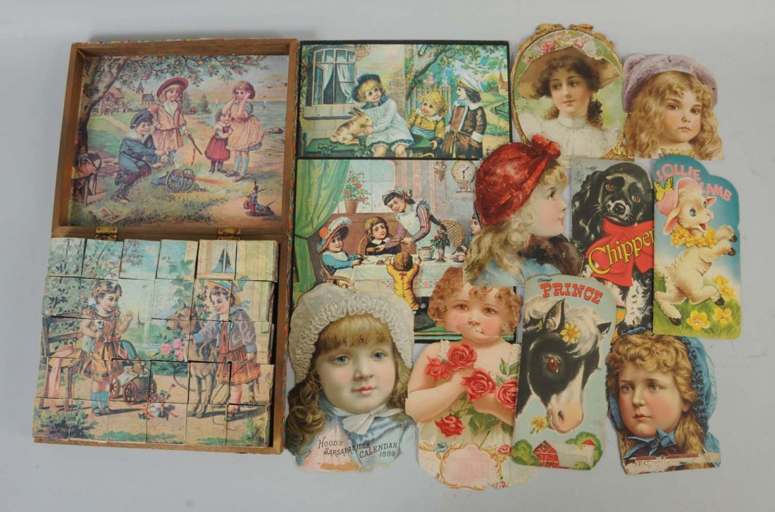 Lot of Children's Picture Blocks and Books.: This lot includes several picture puzzle children's books and other items. Condition (Very Good). Size 10 - 1/2" L.