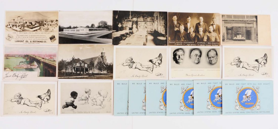 Lot of 31: Interesting Mixture of Postcards.: Thirty-One postcards - mixed lot - mostly real photo postcards. Propaganda Axis, Advertising, and misc. booklet. Condition (Very Good - Excellent).
