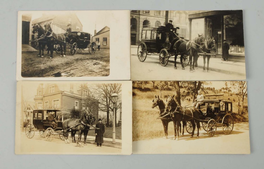 Lot of 4: Horse Drawn Vehicles Photo Postcard.: Appear to be hearses - four real photo postcards. Condition (Very Good - Excellent).
