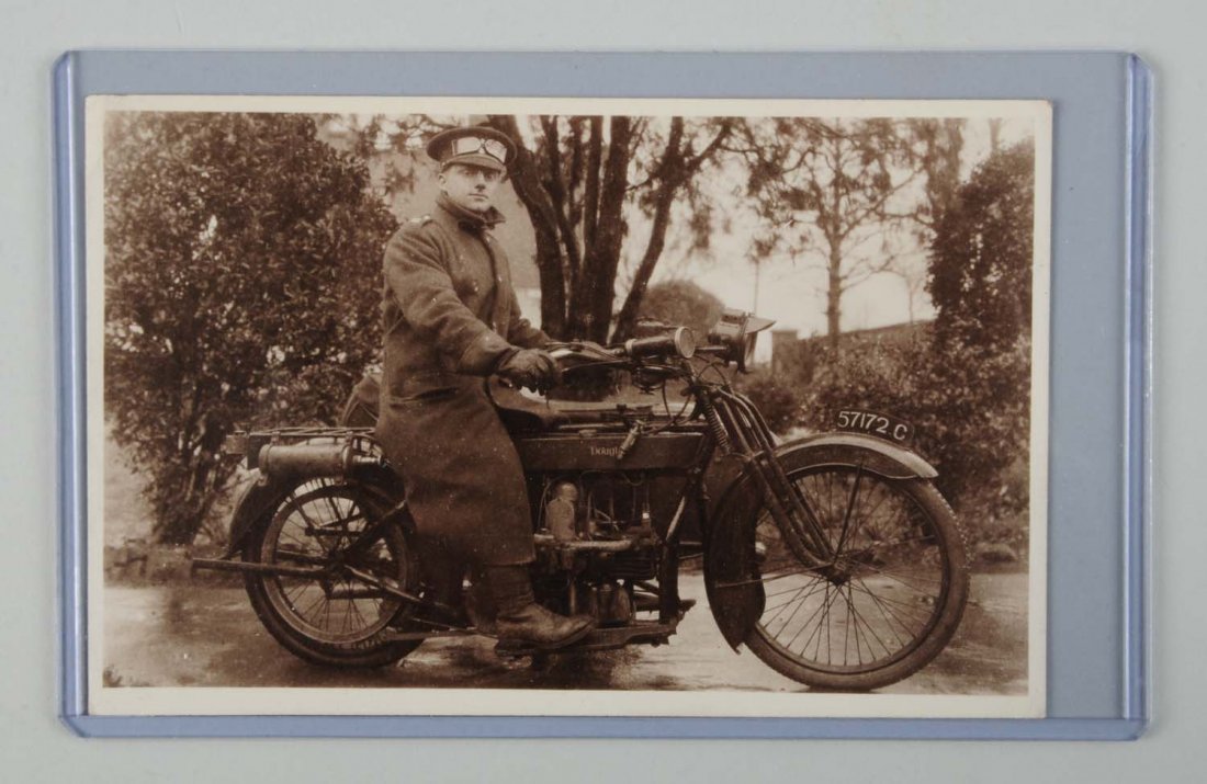 Man on Douglas Motorcycle Real Photo Postcard.: This real photo postcard depicts a man on a Douglas motorcycle. Condition (Excellent).
