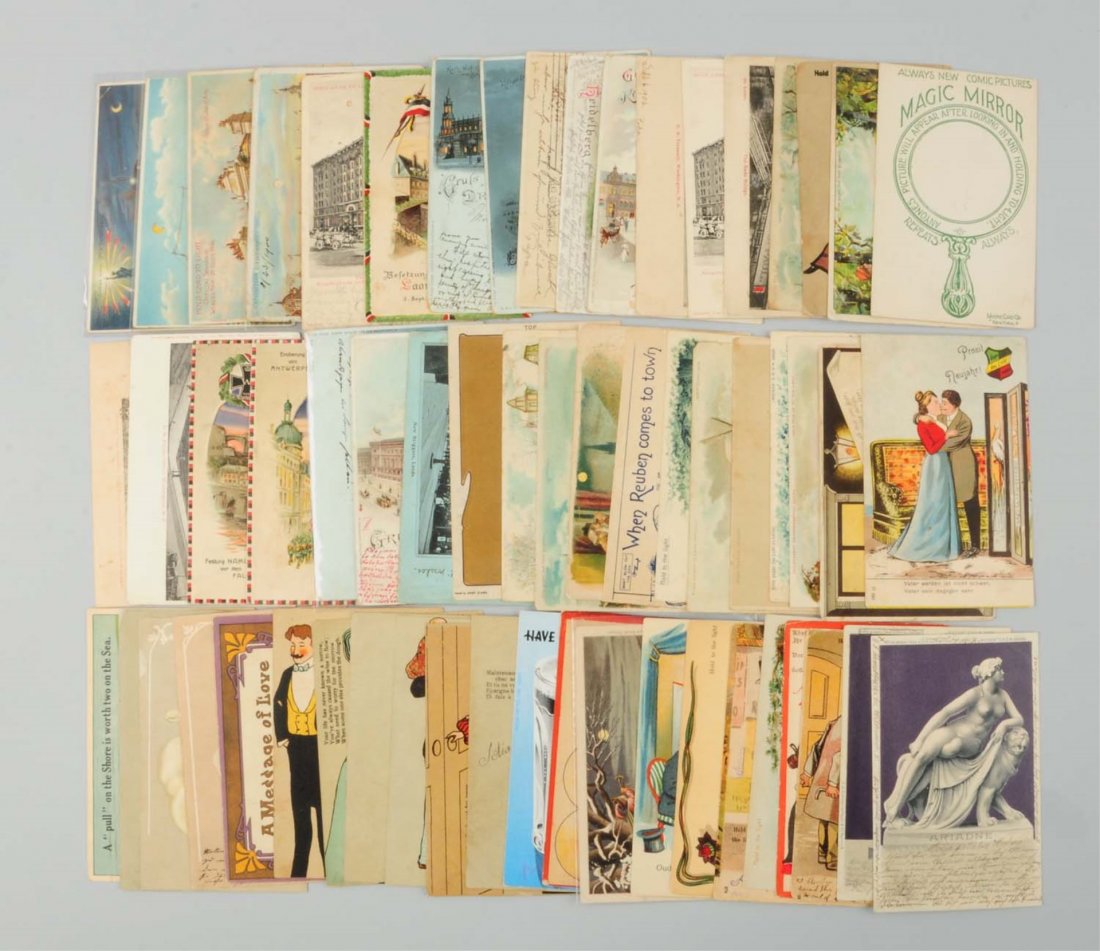 Lot of 64: H-T-L & Transparent Postcards.: Includes 22 U.S. and foreign, England, Germany, World War I Military, St. Louis Expo 1904 Worlds Fair, Statue of Liberty, Paris Expo circa 1900, 42 transparencies, one magic included, comic, Gruss Aus