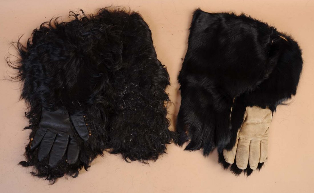 Lot of 2: Pairs of Fur Gloves.: One pair is in fairly good condition and the other is losing quite a bit of hair. Condition (Very Good). Size Largest: 15" L.