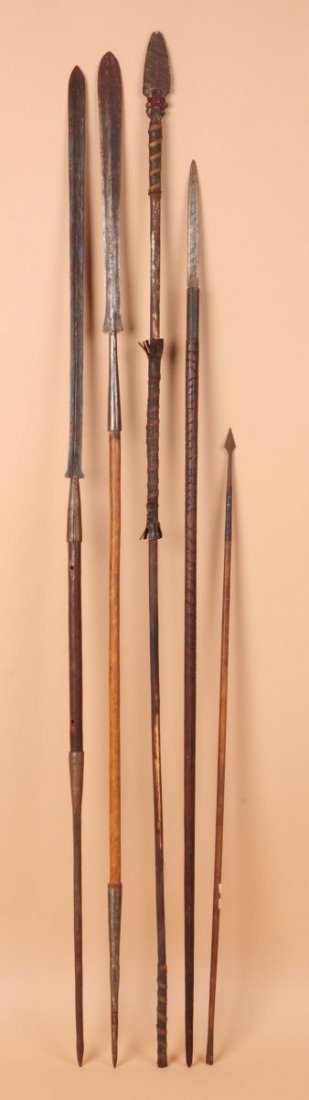 Lot of 4: Ethnic Graphic Spears.: Includes some from Africa and some from other locations. Condition (Good). Size Largest: 66" L.