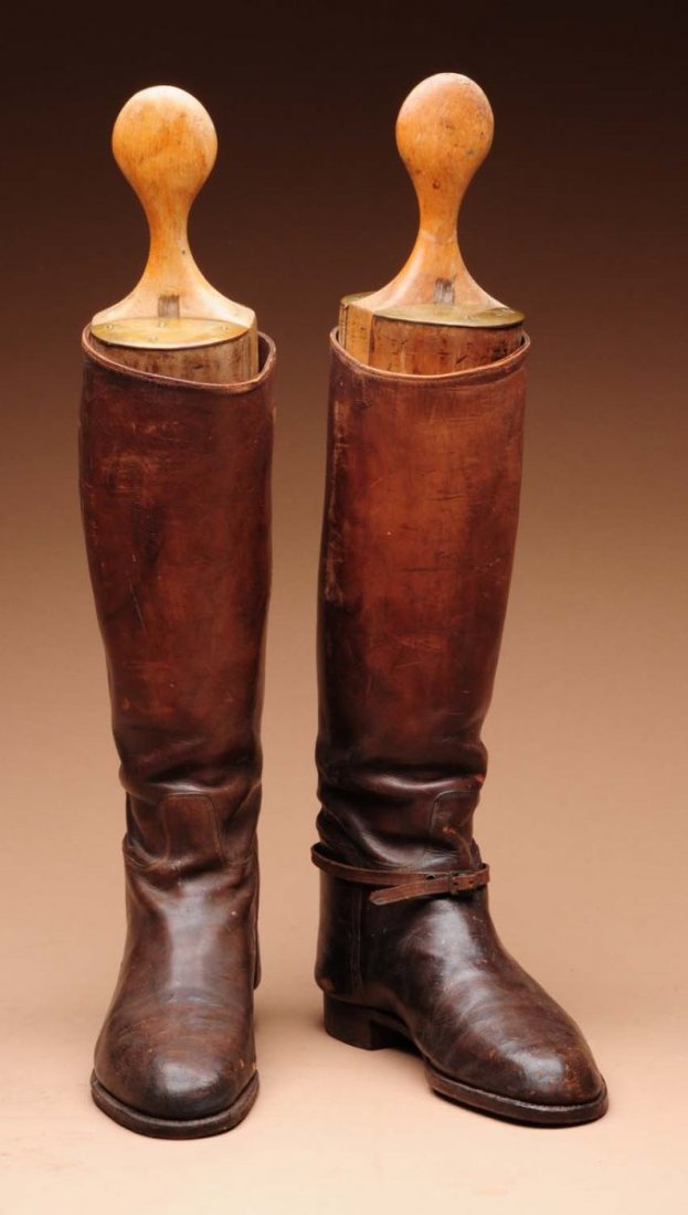 Pair of Boots with Early Stretchers.: This pair of boots includes a pair of early stretchers made by Whittaker. Condition (Very Good). Size Each: 23" T.
