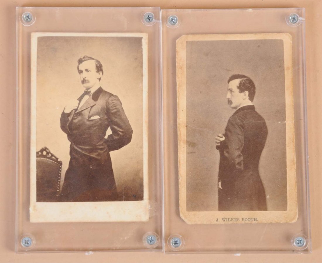 Lot of 2: John Wilkes Booth Photos.: One photo has clipped and rounded corners and several creases. Condition (Very Good). Size Each: 4" L.
