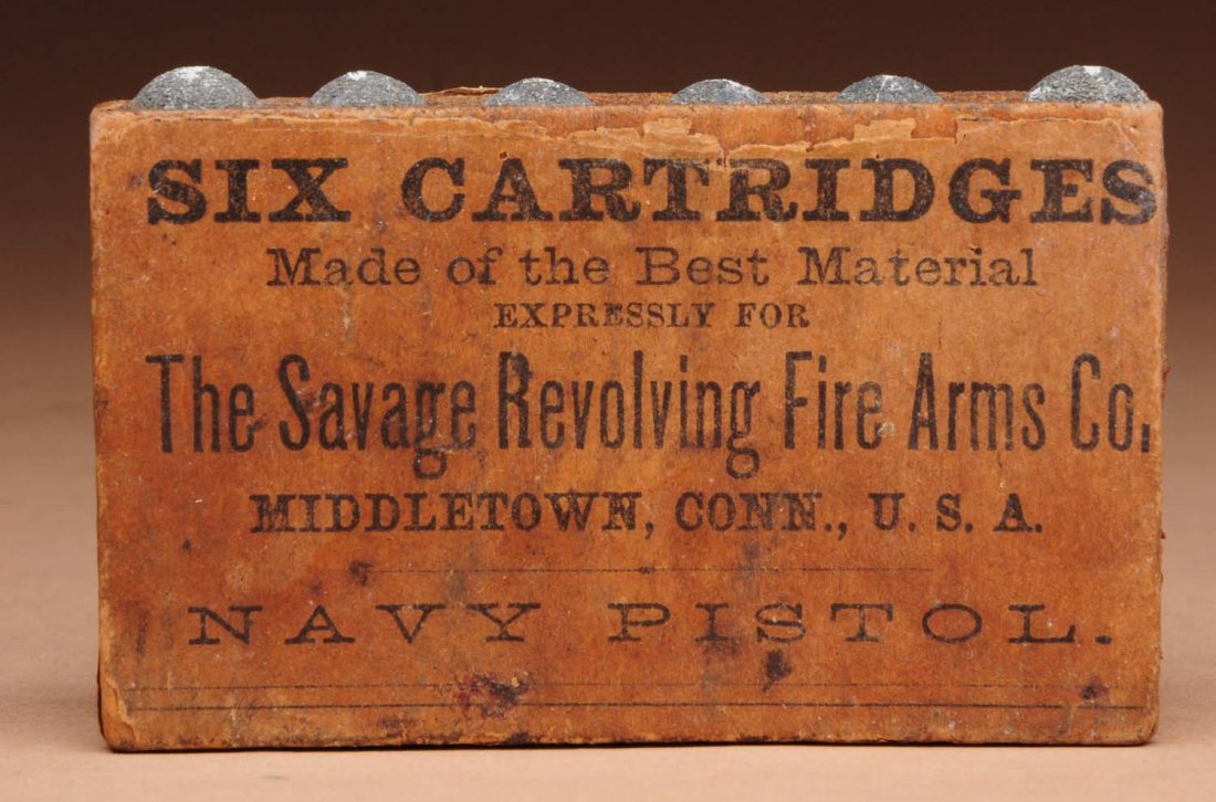 Savage Revolving Fire Arms Co. Six Cartridges.: In original box with Navy pistol listed at bottom. Condition (Excellent).