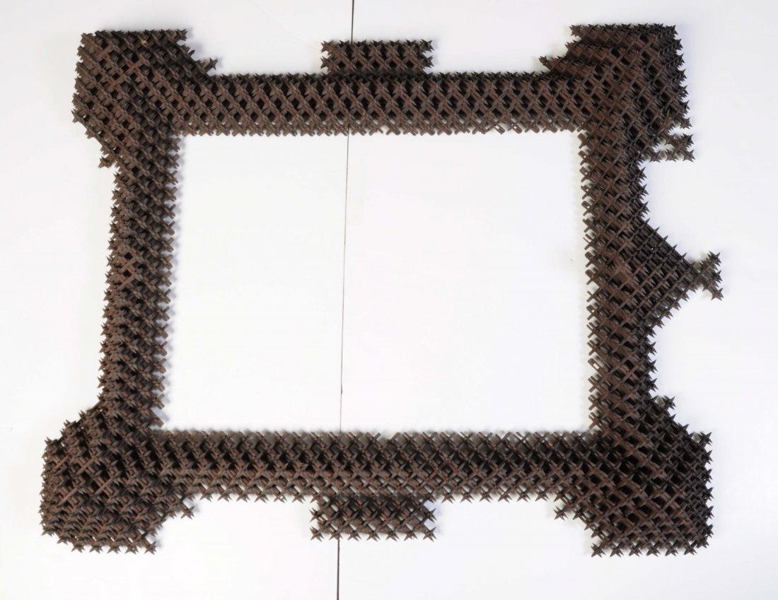 Huge Tramp Art Frame.: This tramp art frame is a work of art. Assembled with 100's of tiny pieces. This would have been taken weeks to complete. Condition (Very Good Plus). Size 55" x 44".