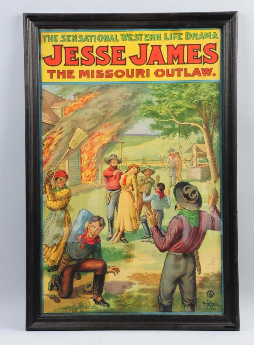Jesse James Missouri Outlaw Poster.: This poster has light soiling and a few stains. Condition (Very Good). Size 31" x 20 -1/2".