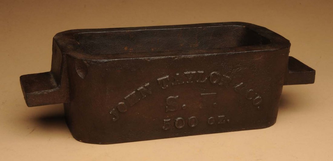 Cast Iron Gold Bar Mold.: John Taylor and Co. San Francisco. 500 Ounces. Condition (Very Good).