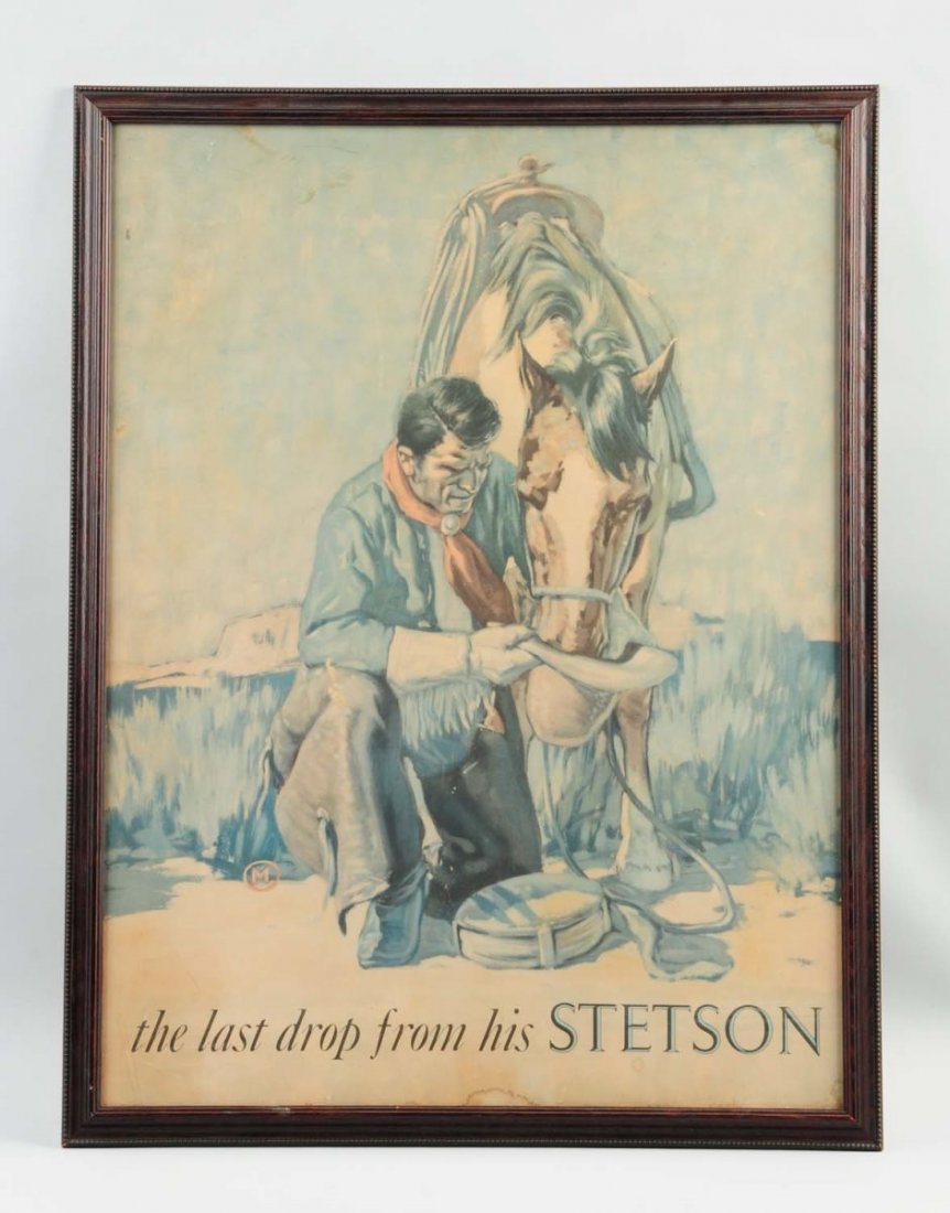 Stetson Hats Poster.: This poster advertising Stetson has minor soiling and a few light stains. Condition (Very Good). Size 34"x 26".