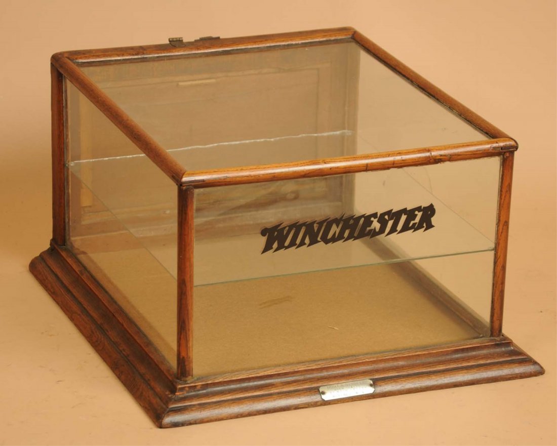 Winchester Countertop Display Case.: This wooden display case is in great condition. It was made by Burt and Sindell in Buffalo, NY. Condition (Very Good Plus). Size 22" x 20" x 12".