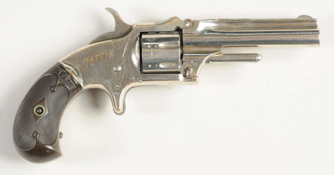Col. Cody to Hattie Hore Marlin Pres. Revolver.: Serial No. 3131. This fine condition revolver comes with a letter dated 1986, that describes this revolver as having originated in the Northwest Territories. It further states that Leonard Hore receiv