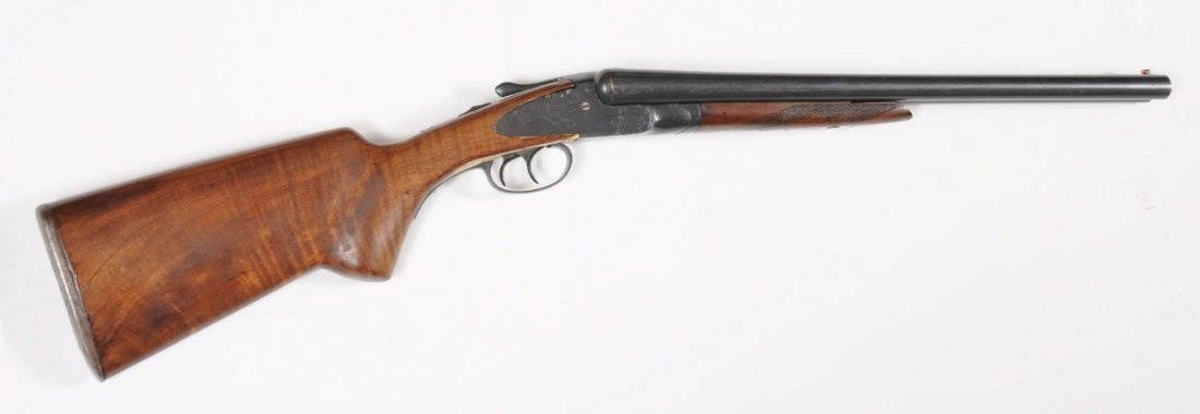 Sportsman 12 Ga. SxS Shotgun.**: Serial No. 47077. Manufactured 1920 - 1930. Barrel length: 18-1/2". Chamber length: 2-3/4". Choke dimension: R - cylinder, L - cylinder. Length of pull: 13-1/4". Drop on heel: 4". Steel barrels and fr