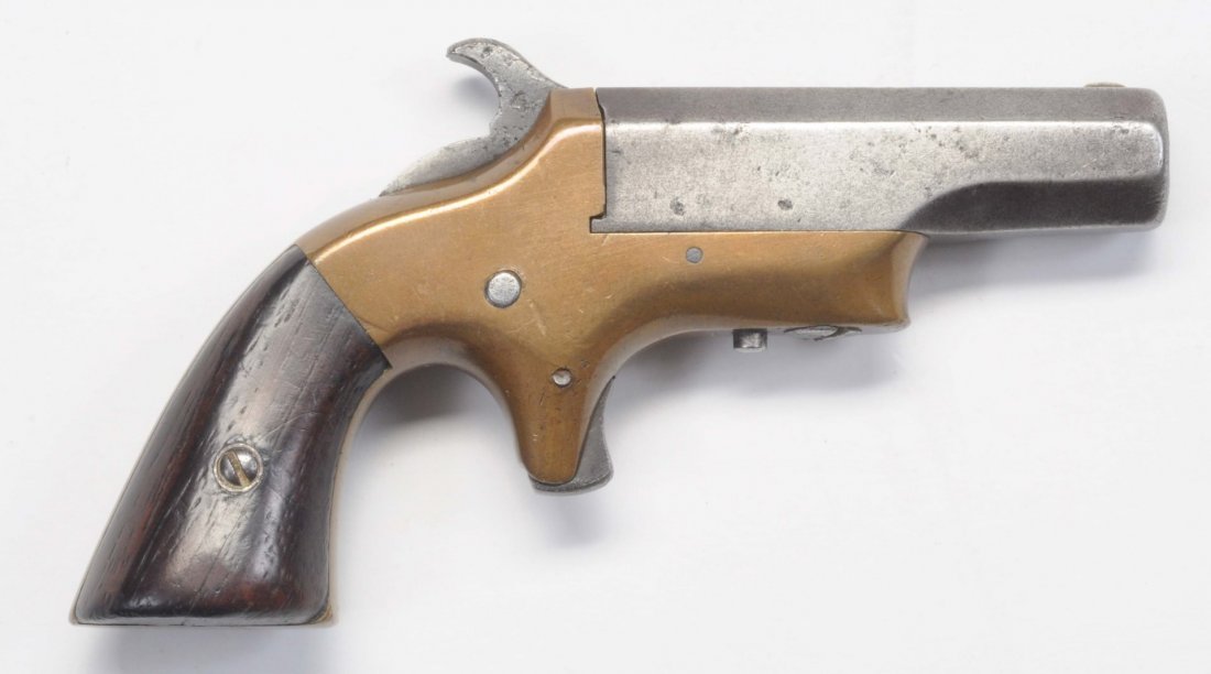 Southern Single Shot Pistol.: 2-1/2" octagon barrel, .41 rimfire, spur trigger. No finish. Very good bore. Works.