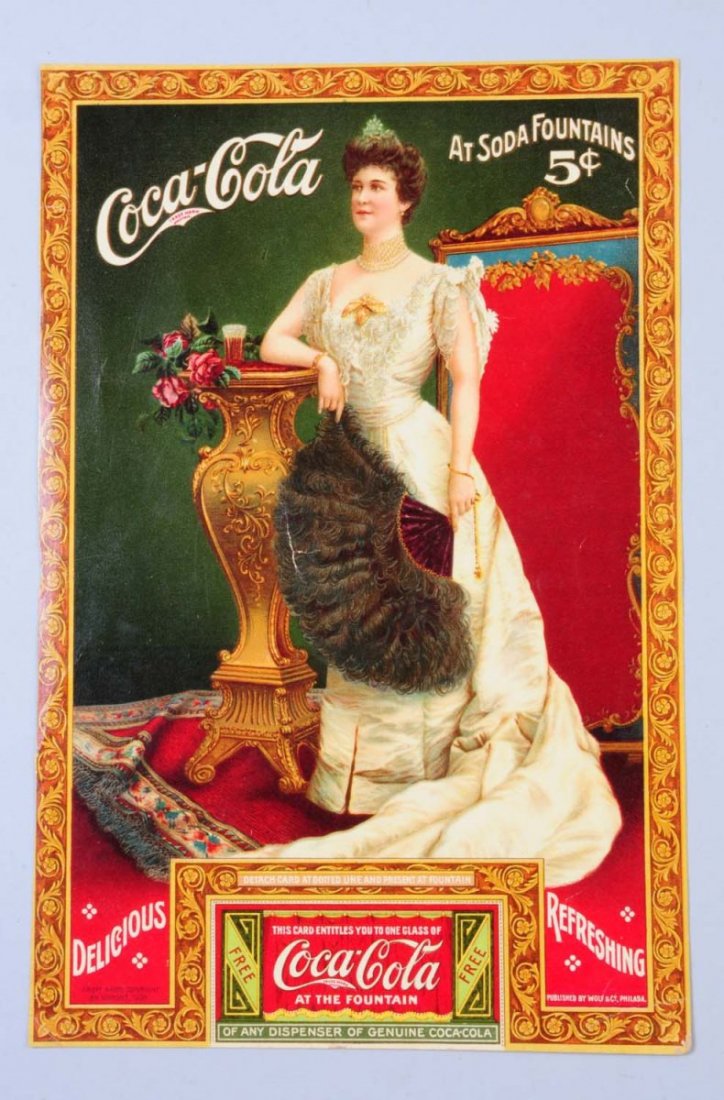 1904 Coca - Cola Nordica Coupon.: This circa 1904 Coca - Cola featuring Nordica is in nice condition. There is a crease on the fan, but otherwise very clean. Condition (Excellent). Size 10" x 6 -1/4".
