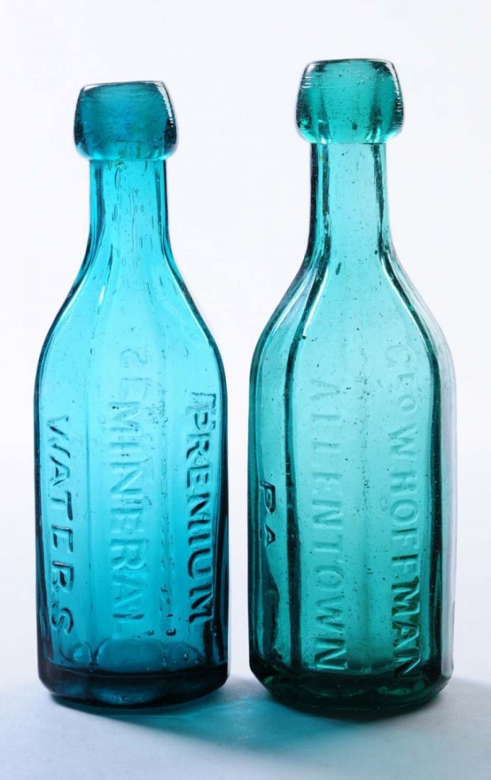 Lot of 2: Early Octagon Bottles - Pennsylvania.: This lot includes: a turquoise octagon bottle from Geo. W. Hoffman in Allentown and a Seitz and Bros octagon bottle from Easton. Condition (Very Good Plus). Size Each: 7- 1/2" T.