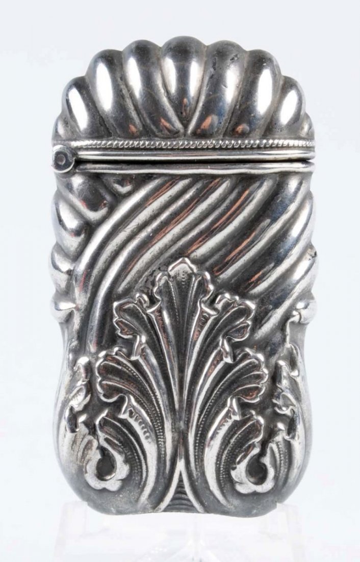 Sterling Silver Match Safe Vesta.: By Wm. Hayden Co. Scroll motif. Strong hinge. No dents. Condition (Excellent). Size 2 - 1/2" L.