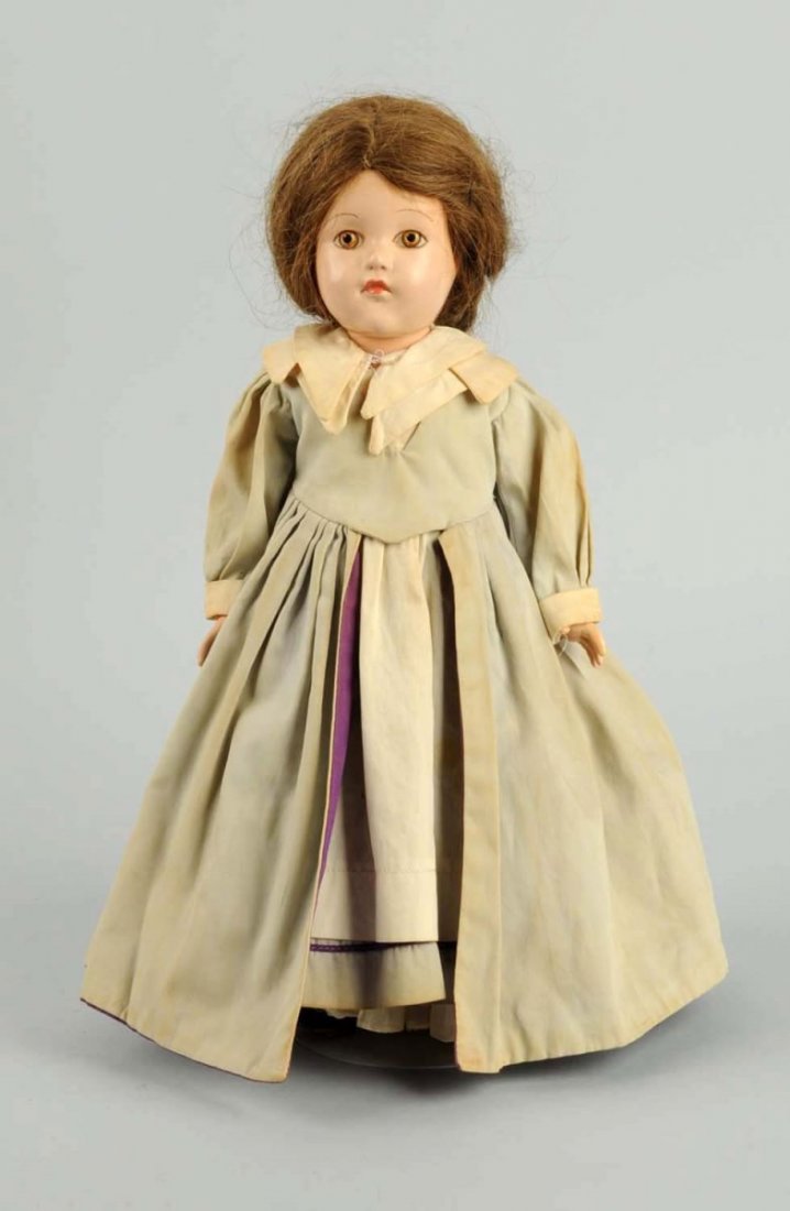 Effanbee Vintage Historical Doll.: All composition with painted eyes. All original doll. Light crazing and outfit has aged. Condition (Fair). Size 14" T.