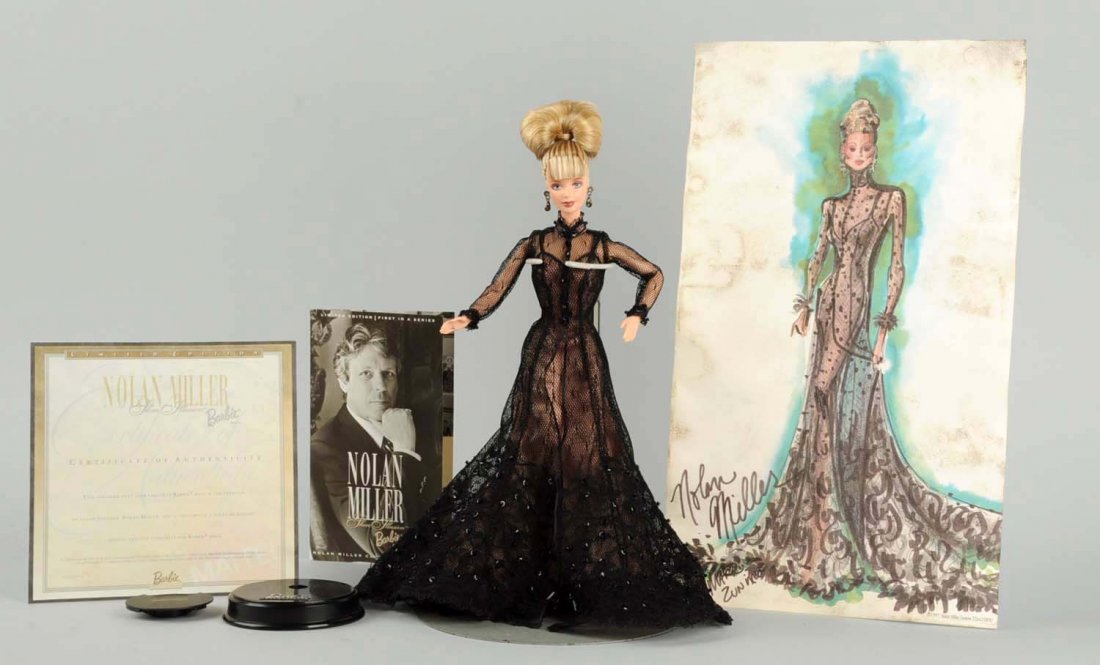 Nolan Miller "Sheer Elusion" Barbie.: Circa 199. All original with certificate. No shoes. Condition (Good). Size 11 - 1/2" T.