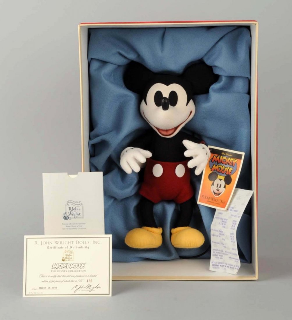 R. John Wright Disney Mickey Mouse Artist Doll.: Mint in box. Condition (Near Mint - Mint). Size Largest: 16 - 1/2" L.