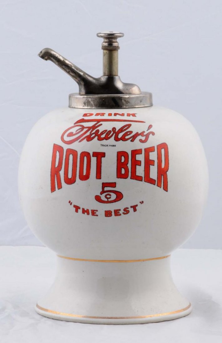 Fowler's Root Beer Dispenser.: This dispenser is very nice overall. It includes the correct pump. Condition (Excellent). Size 15 " T.