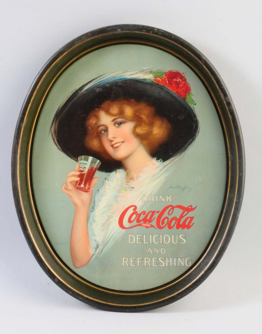 1913 Coca-Cola Tray: Small retouched areas, with light wear and small faint stains. Condition (Very Good). Size 15" L.