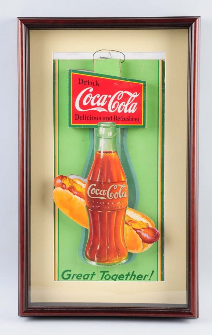 Coca-Cola Bottle Display in Shadow Box.: This display is framed, but appears to have some corner bumping and small creases. Condition (Very Good Plus). Size 15" x 25".