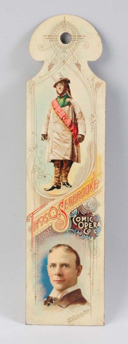 Comic Opera Co.Ledger Marker.: This tin ledger marker has only minor wear at the edges. A few tiny nicks. Condition (Excellent). Size 12 - 1/4" L.