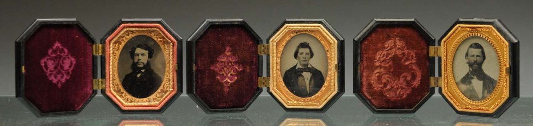 Lot of 3: 2 Ambrotype & 1 Tintype 1/9th Plate.: The first one is a tin type of a bearded man, the second is an ambrotype of a young man, and the third is an ambrotype of a bearded man, Some loss to image. All clear images and in thermoplastic cases