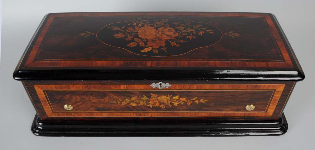 Charles Palliard 6 Tune Cylinder Music Box.: Circa 1885. From the collection of Rita Ford Music Boxes , this Charles Palliard 6 tune cylinder music box was made in Switzerland and plays 6 tunes. This is a lever wind 13” cylinder music box play