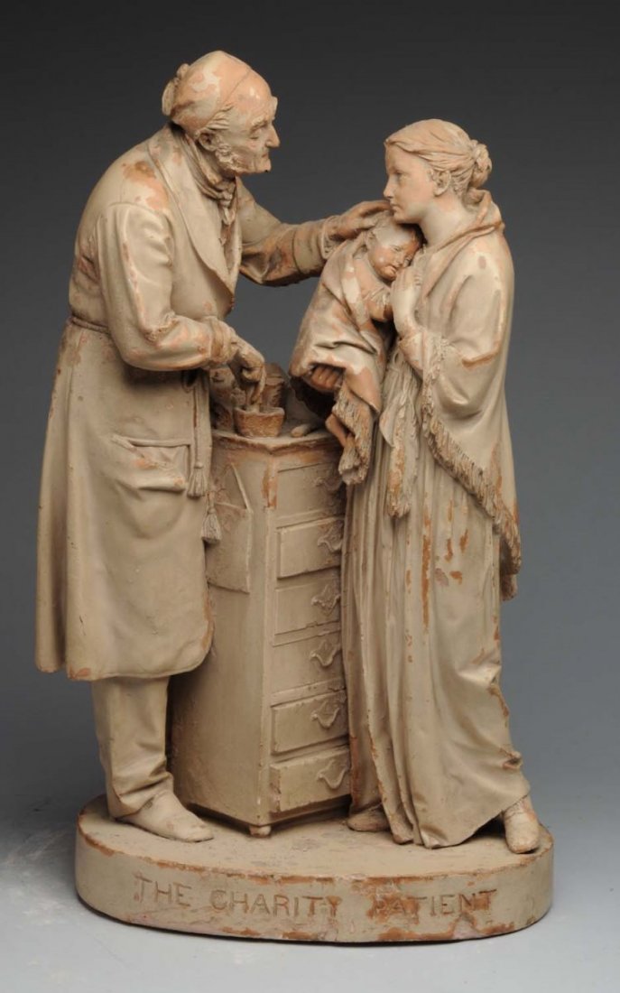 John Rogers Plaster Sculpture "Charity Patient".: Circa 1866. Chips and paint loss. Condition (Good). Size 22" T.